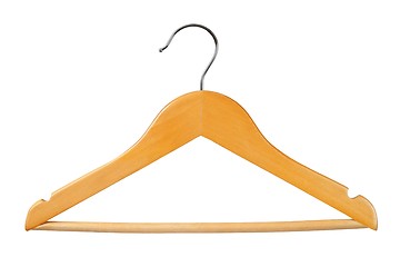 Image showing Wooden clothes hanger on white