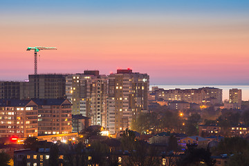 Image showing View of the sunset on the sleeping area of the city of Anapa, Russia