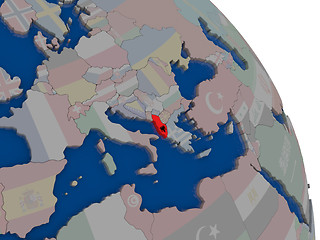 Image showing Albania with flag on globe