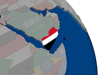 Image showing Yemen with flag on globe