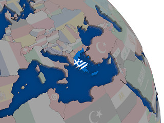 Image showing Greece with flag on globe