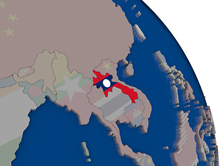 Image showing Laos with flag on globe