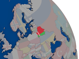 Image showing Belarus with flag on globe