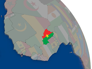 Image showing Burkina Faso with flag on globe