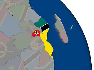 Image showing Mozambique with flag on globe