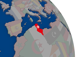 Image showing Tunisia with flag on globe