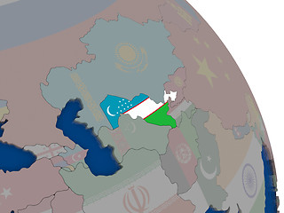 Image showing Uzbekistan with flag on globe