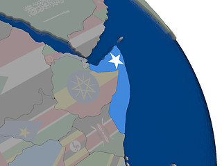 Image showing Somalia with flag on globe