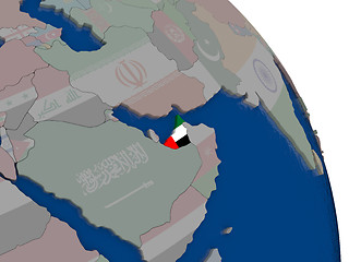 Image showing United Arab Emirates with flag on globe