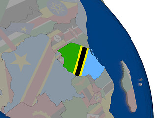 Image showing Tanzania with flag on globe