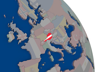 Image showing Austria with flag on globe