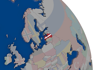 Image showing Latvia with flag on globe