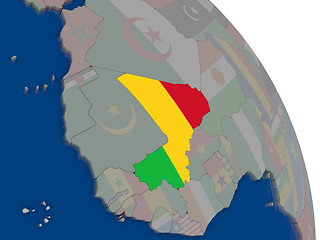 Image showing Mali with flag on globe