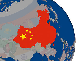 Image showing China with flag on globe