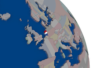 Image showing Netherlands with flag on globe