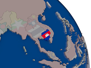 Image showing Cambodia with flag on globe