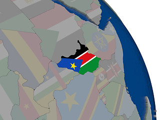 Image showing South Sudan with flag on globe