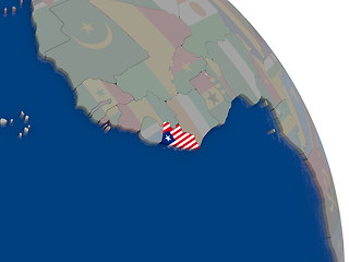 Image showing Liberia with flag on globe
