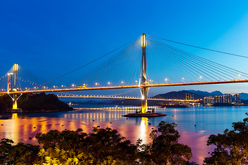 Image showing Ting Kau suspension bridge at night