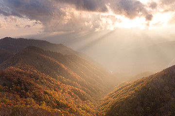 Image showing Japanese Mount Hangetsuyama during sunset