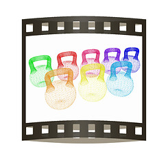 Image showing A set of sports items - weights. 3d illustration. The film strip