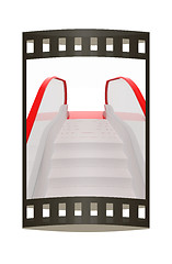 Image showing Single escalator. 3d illustration. The film strip.