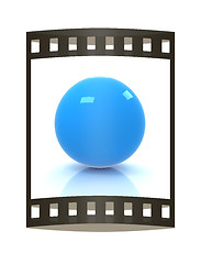 Image showing Blue 3D rendering of sphere.. The film strip.