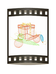 Image showing colorful gift box concept. 3d illustration. The film strip.