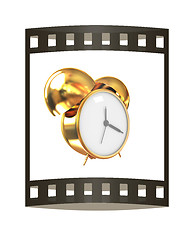 Image showing Old style of Gold Shiny alarm clock. 3d illustration. The film s