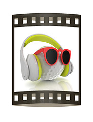 Image showing Golf Ball With Sunglasses and headphones. 3d illustration. The f