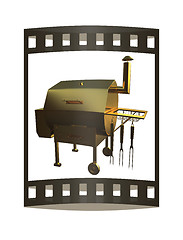 Image showing Gold BBQ Grill. 3d illustration. The film strip.