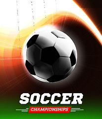 Image showing Soccer or football ball in the backlight with a flight path in the form of a light beam. Vector illustration