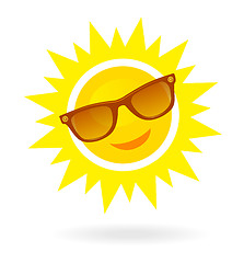 Image showing Cheerful, smiling cartoon sun in sunglasses on white background.