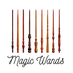 Image showing Set of wooden magic wands on white background. Vector