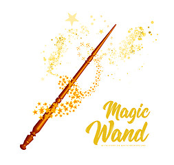 Image showing Magic wand with stars on white background