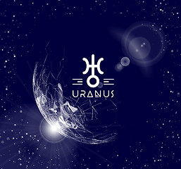 Image showing Planet Uranus in the form of polygonal mesh elements in the form of lines and points. The planet in astrology is responsible for modern technologies and innovations. Vector