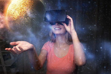 Image showing woman in virtual reality headset or 3d glasses