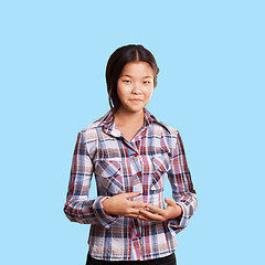 Image showing Asian girl shows well done with both hands