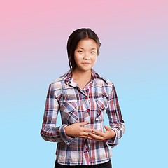 Image showing Asian girl shows well done with both hands