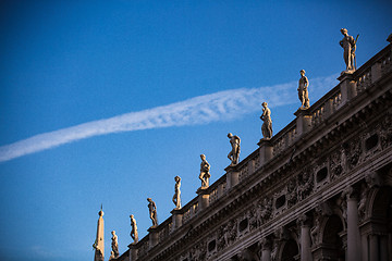 Image showing Line of statues on a historical building in Venice, Italy