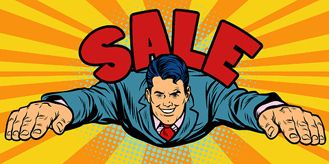 Image showing Joyful businessman flies, sale