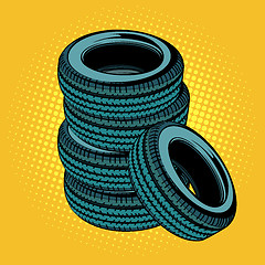 Image showing A stack of car tires