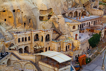 Image showing Famous cave hotels in Goreme, Capadokkia