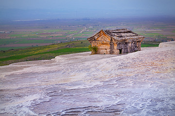 Image showing Ancient tomb on Travertine hills in Hierapolis near Pamukkale, Turkey