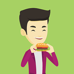 Image showing Man eating hamburger vector illustration.