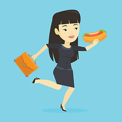 Image showing Business woman eating hot dog vector illustration.