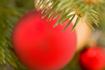 Image showing Blurred christmas tree decorations background