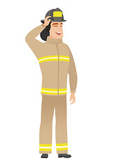 Image showing Young caucasian firefighter in uniform.