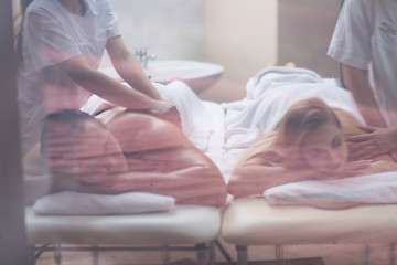 Image showing couple receiving a back massage