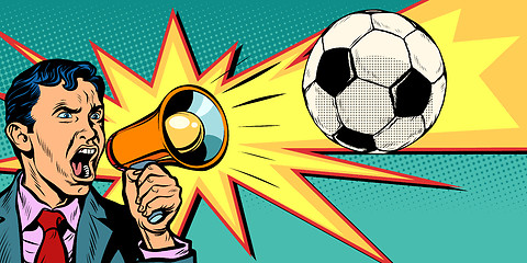 Image showing businessman with megaphone the fan of a football match